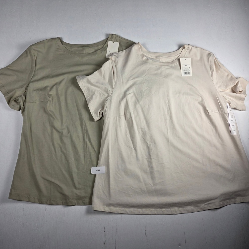 Ava & Viv 2-Pack Plus Size 2X XXL Short Sleeve T-Shirts Olive Cream NWT